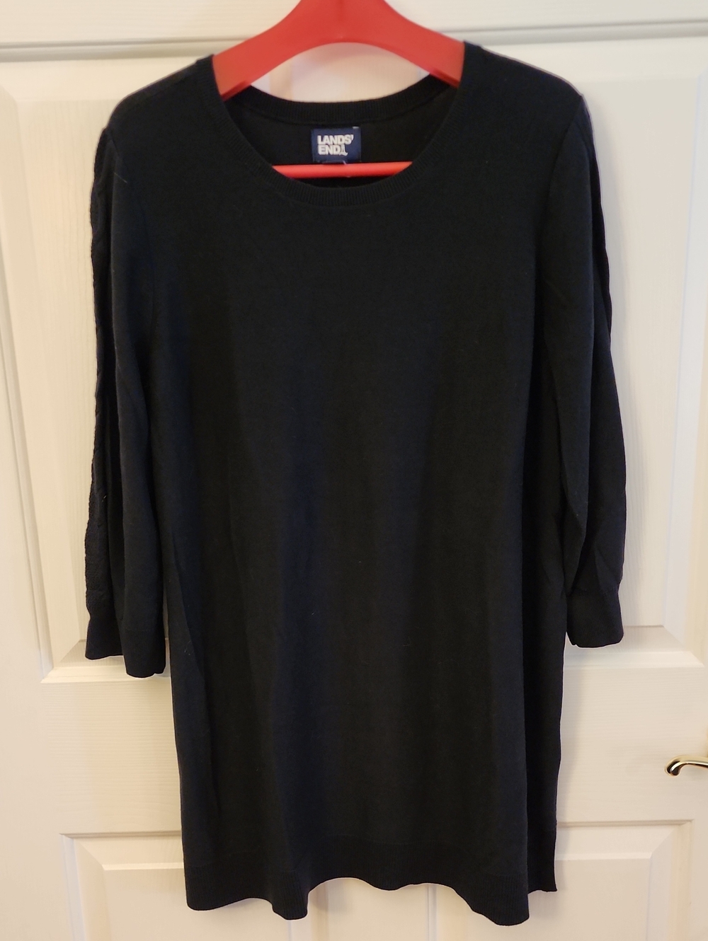 Lands' End Black Crew Neck Knit Tunic Sweater
